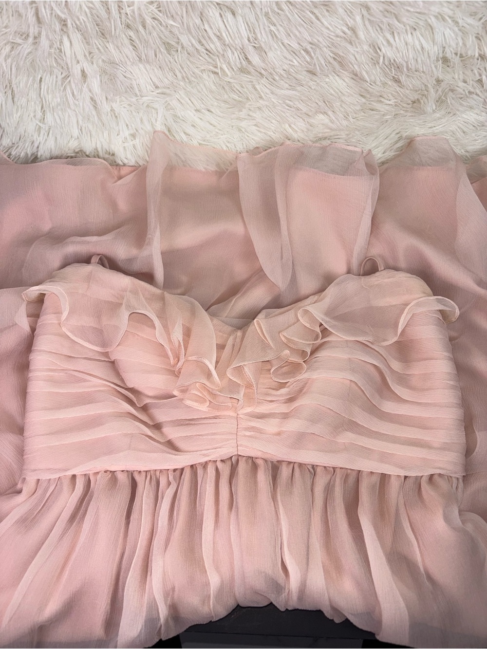 Amsale Soft Pink Ruffle Chiffon Strapless Dress size 6 - Picture 14 of 16